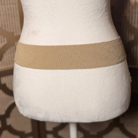 J.Crew Braided Stretch Belt Tan Leather Elastic Waist Belt Size XS - Picture 3 of 6